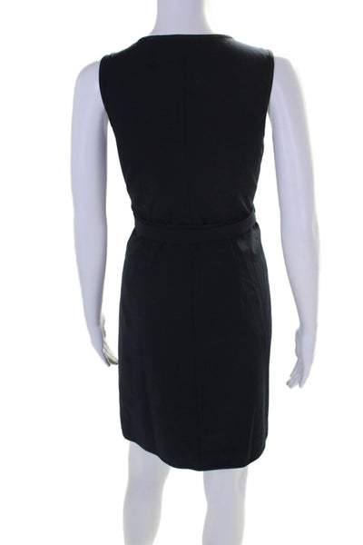 J Crew Womens Wool Belted Two Pocket Sleeveless Button Up Dress Navy Size 4