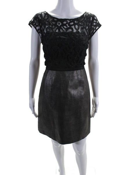 Froks Womens Black Brown Lace Crew Neck Cap Sleeve Lined Shift Dress Size 6