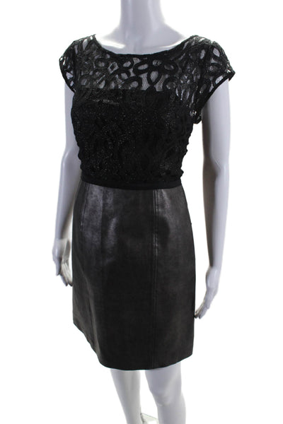 Froks Womens Black Brown Lace Crew Neck Cap Sleeve Lined Shift Dress Size 6