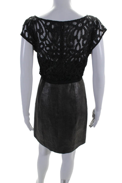 Froks Womens Black Brown Lace Crew Neck Cap Sleeve Lined Shift Dress Size 6