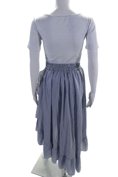 Maje Womens Striped Elastic Waist Ruffle Trim High Low Skirt Blue Size 2