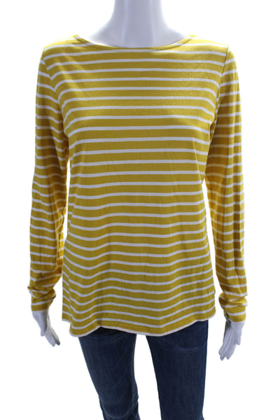 Boden Women's Round Neck Long Sleeves Basic T-Shirt Yellow Striped Size 8