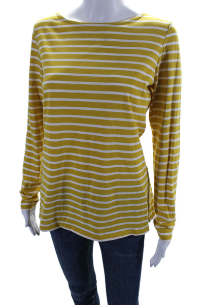 Boden Women's Round Neck Long Sleeves Basic T-Shirt Yellow Striped Size 8