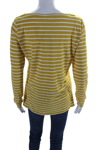 Boden Women's Round Neck Long Sleeves Basic T-Shirt Yellow Striped Size 8