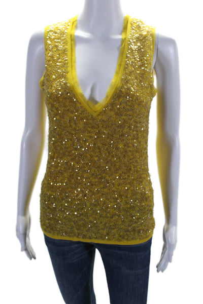 J Crew Women's V-Neck Sleeveless Sequin Tank Top Blouse Mustard Yellow Size S