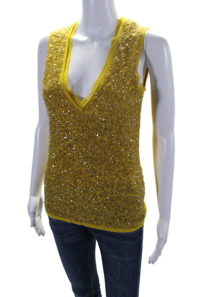 J Crew Women's V-Neck Sleeveless Sequin Tank Top Blouse Mustard Yellow Size S