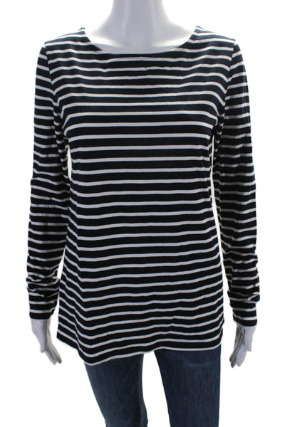 Boden Women's Round Neck Long Sleeves Basic T-Shirt Black White Striped Size 8