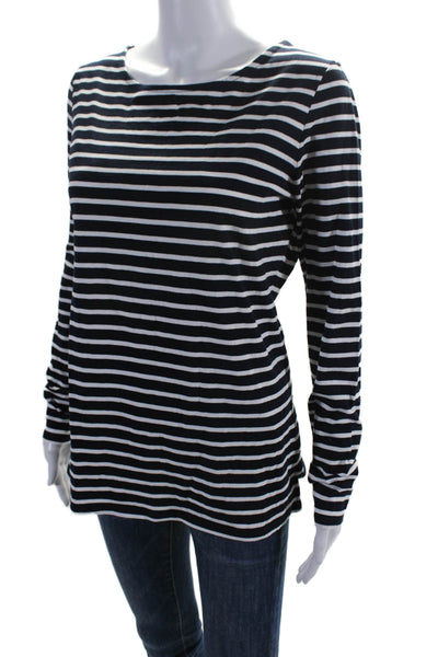 Boden Women's Round Neck Long Sleeves Basic T-Shirt Black White Striped Size 8