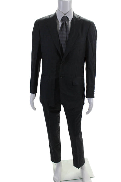 Isaia Mens Wool Black Two Button Long Sleeve Blazer Pants Suit Set Size 48