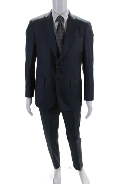 Isaia Mens Wool Dark Navy Two Button Long Sleeve Blazer Pants Suit Set Size 48