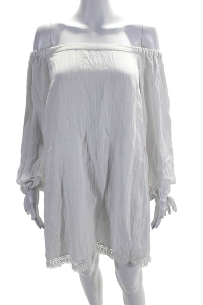 Lilly Pulitzer Women's Off The Shoulder Fringe Mini Dress White Size M