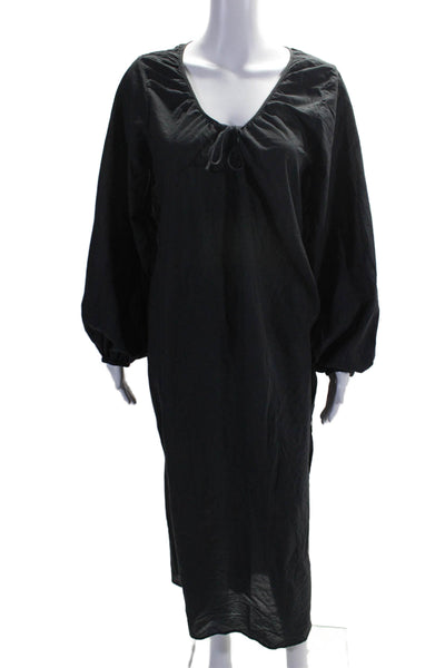 Skin Womens Cotton Long Sleeve V Neck Maxi Slit Coverup Dress Black Size M