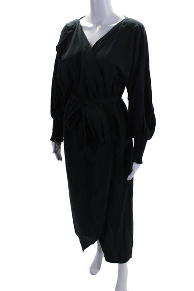 Simon Brock Womens Cotton Long Sleeve V Neck Wrap Dress Black Size M