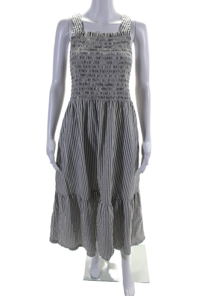 Everlane Womens Cotton Striped Sleeveless Smocked Maxi Dress Gray Size M