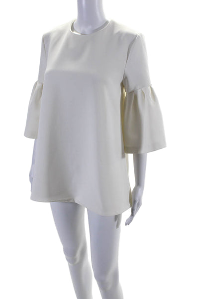 Edit Womens 3/4 Sleeve Round Neck A Line Mini Dress White Size S