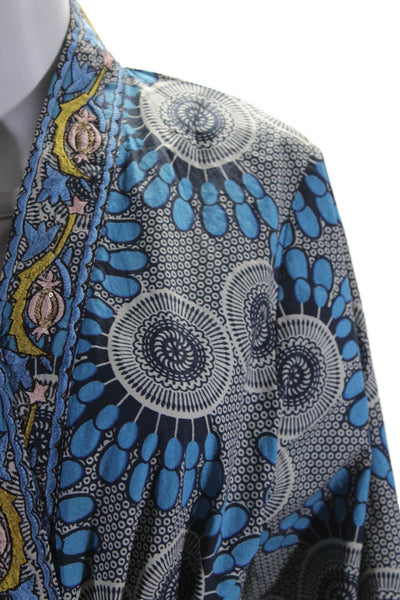 Figue Womens Cotton Embroidered Abstract Print Tie Waist Cardigan Blue Size OS