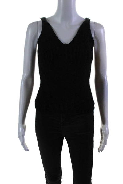 Raffi Womens Sleeveless V Neck Cashmere Knit Ribbed Top Black Size Small