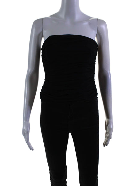 Reformation Womens Black Ruched One Shoulder Sleeveless Zip Back Crop Top Size 2