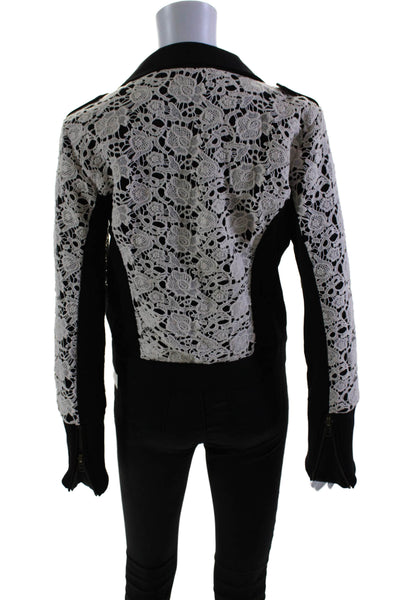 Chaser Womens Patchwork Battenberg Lace Zipped Collared Jacket Black Size S