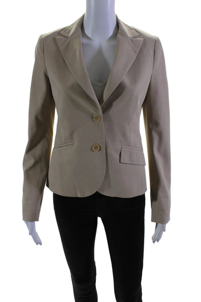 Theory Womens V-Neck Collared Darted Buttoned Long Sleeve Blazer Beige Size 4