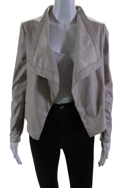 BB Dakota Womens Faux Leather Mock Neck Asymmetrical Draped Jacket Beige Size XS