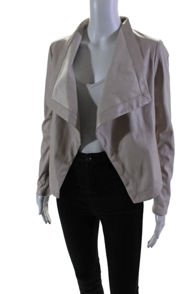 BB Dakota Womens Faux Leather Mock Neck Asymmetrical Draped Jacket Beige Size XS