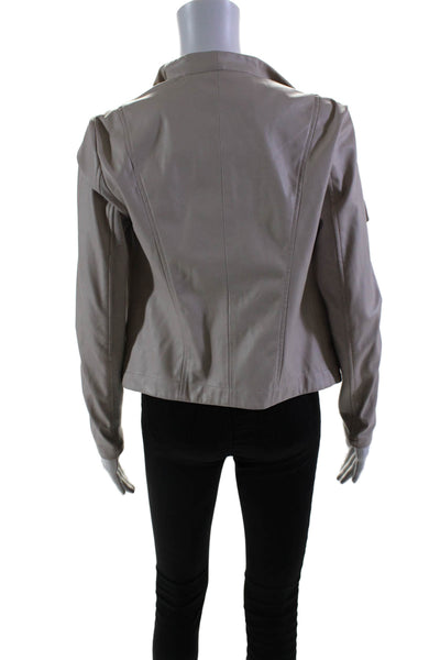 BB Dakota Womens Faux Leather Mock Neck Asymmetrical Draped Jacket Beige Size XS