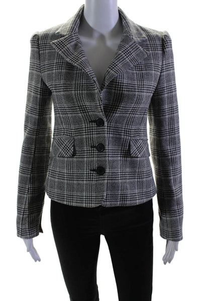 Juicy Couture Womens Houndstooth Buttoned Collared Blazer Jacket Black Size S