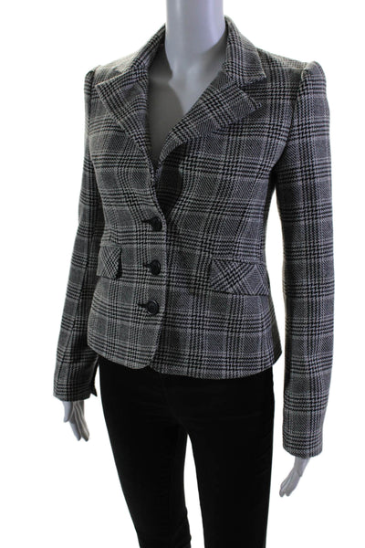 Juicy Couture Womens Houndstooth Buttoned Collared Blazer Jacket Black Size S