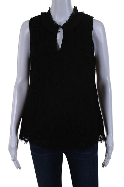 J Crew Women's Round Neck Sleeveless Lace Ruffle Blouse Black Size S