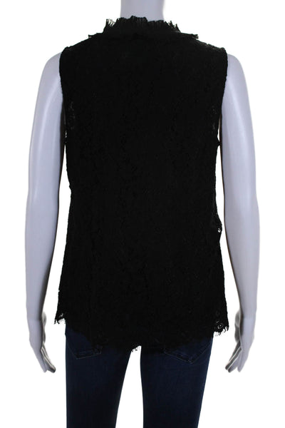 J Crew Women's Round Neck Sleeveless Lace Ruffle Blouse Black Size S