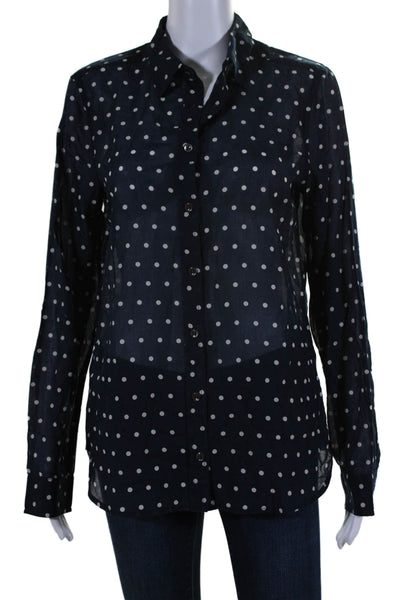 J Crew Women's Collared Long Sleeves Button Down Shirt Polka Dot Size 8