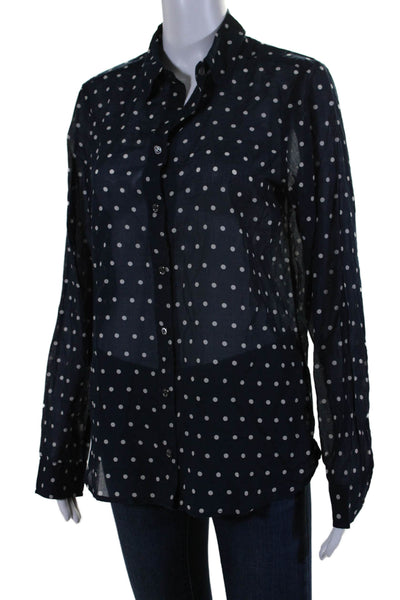 J Crew Women's Collared Long Sleeves Button Down Shirt Polka Dot Size 8