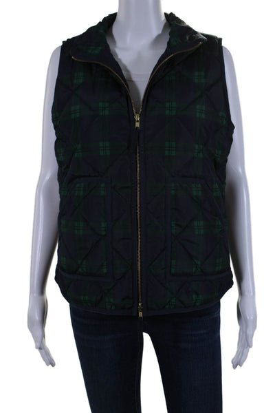 J Crew Women's High Neck Sleeveless Full Zip Pockets Quilted Vest Plaid Size S