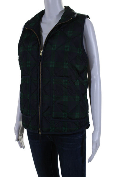 J Crew Women's High Neck Sleeveless Full Zip Pockets Quilted Vest Plaid Size S