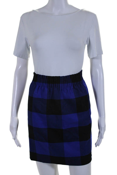 J Crew Women's Elastic Waist Pull-On Lined Plaid Mini Skirt Blue Black Size 8