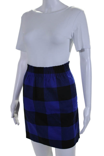 J Crew Women's Elastic Waist Pull-On Lined Plaid Mini Skirt Blue Black Size 8