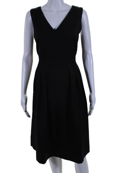 J Crew Women's V-neck Sleeveless Pleated Front Midi Dress Black Size 8