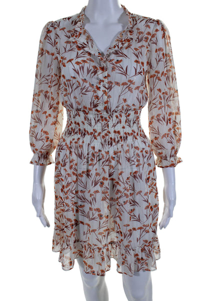 Maje Womens Floral Print Long Sleeves A Line Dress White Orange Size EUR 36