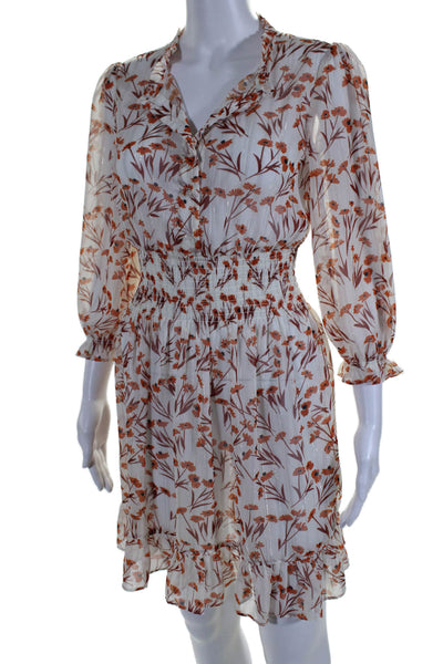 Maje Womens Floral Print Long Sleeves A Line Dress White Orange Size EUR 36