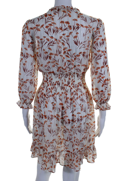 Maje Womens Floral Print Long Sleeves A Line Dress White Orange Size EUR 36