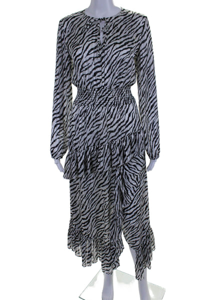 Maje Womens Animal Print Long Sleeves Tiered Maxi Dress White Black Size EUR 36