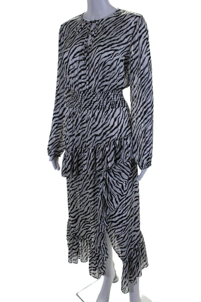 Maje Womens Animal Print Long Sleeves Tiered Maxi Dress White Black Size EUR 36