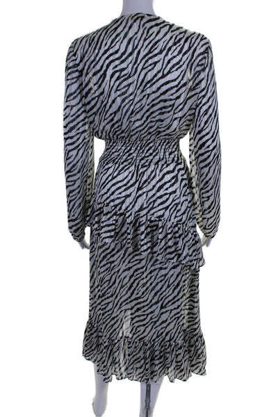 Maje Womens Animal Print Long Sleeves Tiered Maxi Dress White Black Size EUR 36