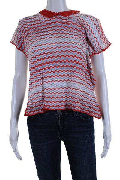 Missoni Orange Label Womens Striped Short Sleeves Sweater Red Blue Size 4