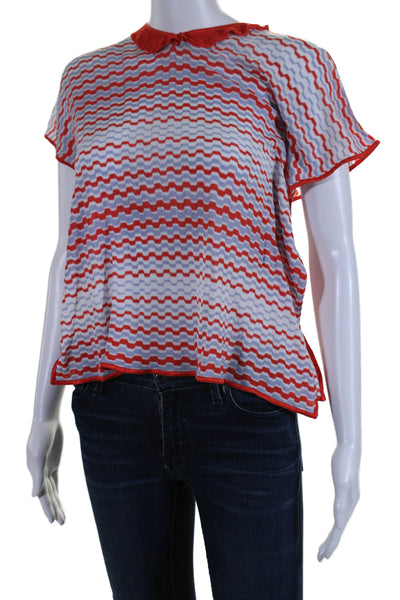 Missoni Orange Label Womens Striped Short Sleeves Sweater Red Blue Size 4