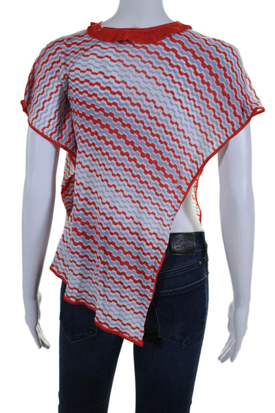 Missoni Orange Label Womens Striped Short Sleeves Sweater Red Blue Size 4