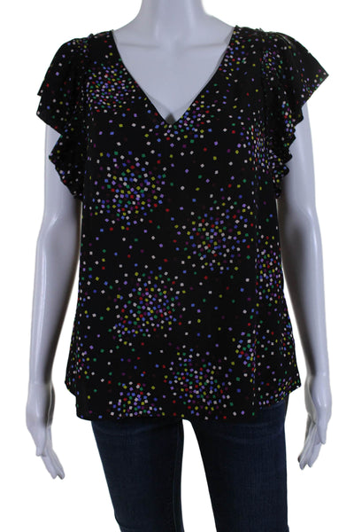 Kate Spade New York Womens Geometric Print V Neck Blouse Black Size Small