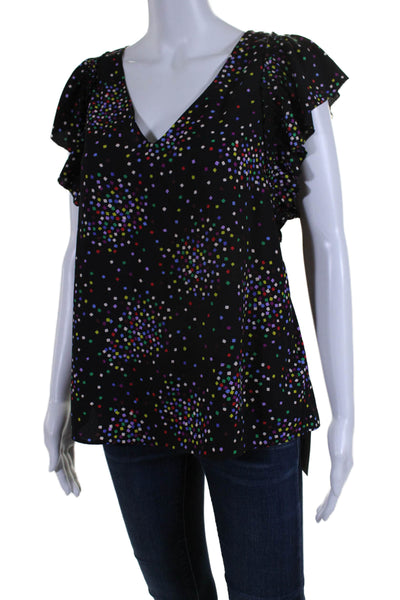 Kate Spade New York Womens Geometric Print V Neck Blouse Black Size Small