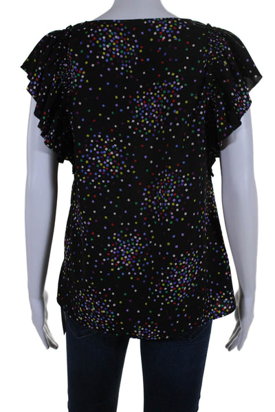 Kate Spade New York Womens Geometric Print V Neck Blouse Black Size Small